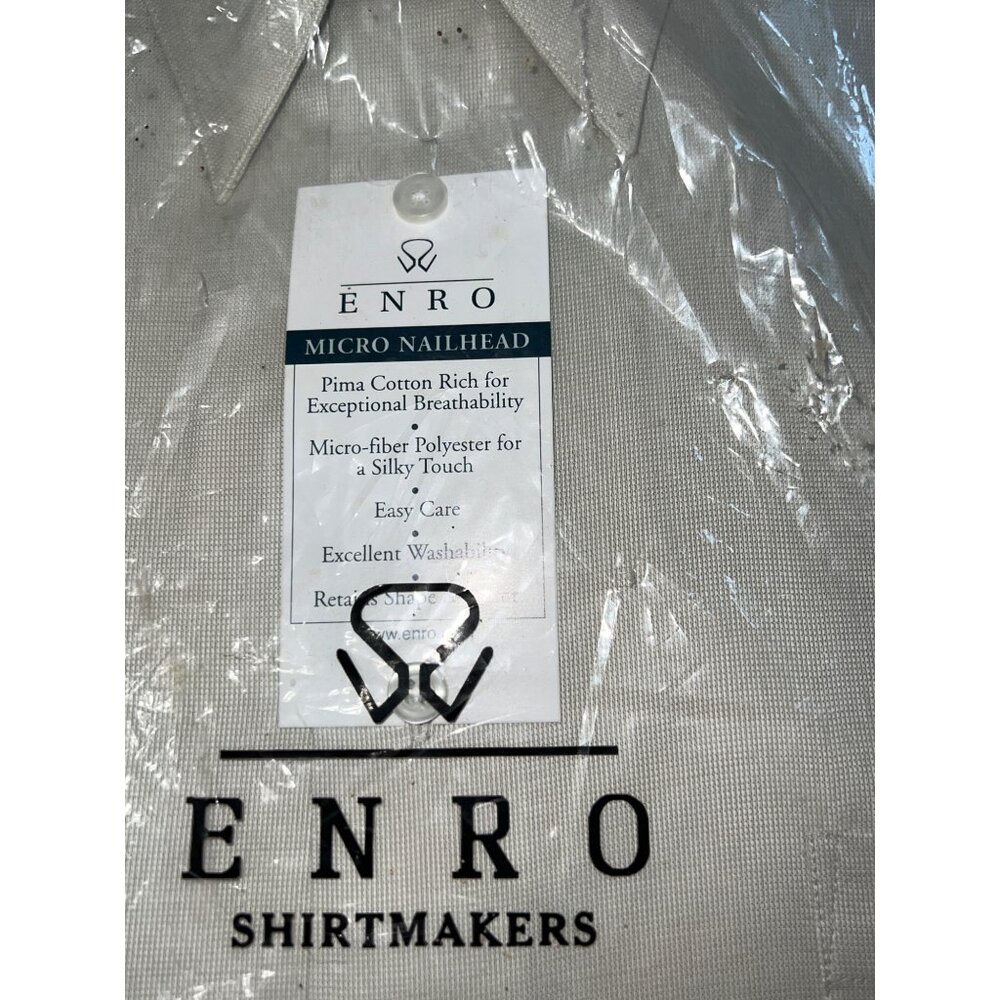 Enro Mens Micro Nailhead Dress Shirt Tall 18 35/36 Pima Cotton/Polyester Beige - Picture 5 of 11